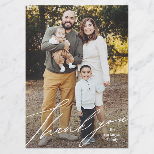 Swift Script Thank You Card, White, 5x7 Flat, Pearl Shimmer Cardstock, Square, White