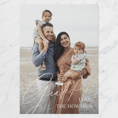 Overlay Shine Thank You Card, White, Gold Foil, 5x7 Flat, Luxe Double-Thick Cardstock, Square, White