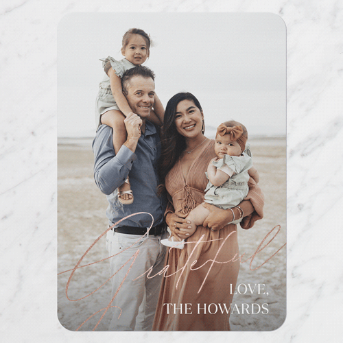 Overlay Shine Thank You Card, Rose Gold Foil, White, 5x7 Flat, Pearl Shimmer Cardstock, Rounded, White