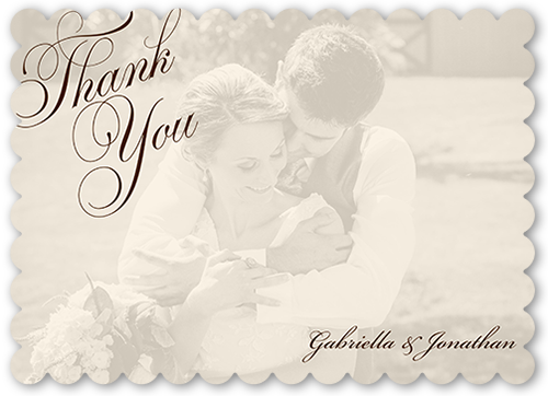 Romantic Overlay Thank You Card, Brown, Pearl Shimmer Cardstock, Scallop