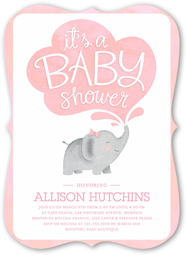 Little Elephant Girl Baby Shower Invitation, Pink, Pearl Shimmer Cardstock, Bracket
