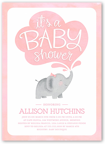 Little Elephant Girl Baby Shower Invitation, Pink, Standard Smooth Cardstock, Square