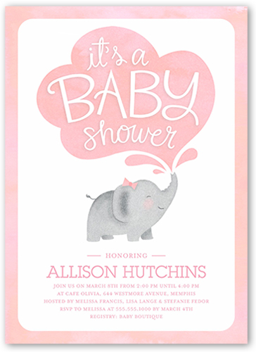 Little Elephant Girl Baby Shower Invitation, Pink, Pearl Shimmer Cardstock, Square
