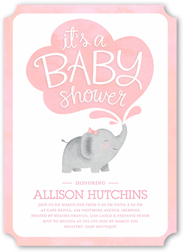 Little Elephant Girl Baby Shower Invitation, Pink, Pearl Shimmer Cardstock, Ticket