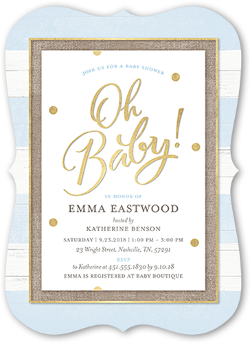 Oh Newborn Boy Baby Shower Invitation, Blue, Pearl Shimmer Cardstock, Bracket