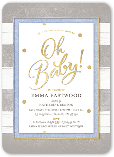 Oh Newborn Boy Baby Shower Invitation, Grey, Pearl Shimmer Cardstock, Rounded