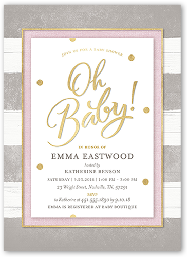 Oh Newborn Girl Baby Shower Invitation, Grey, Matte, Signature Smooth Cardstock, Square, Stone