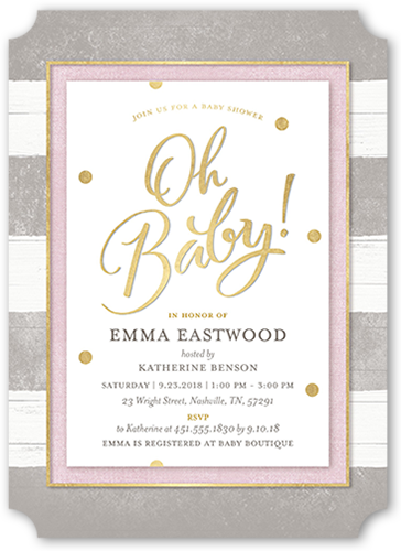 Oh Newborn Girl Baby Shower Invitation, Grey, Pearl Shimmer Cardstock, Ticket