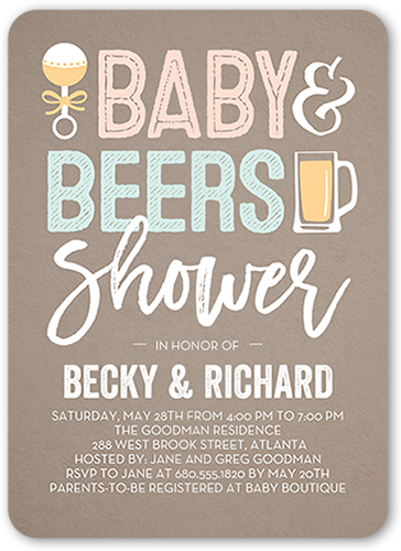 Baby And Beers Baby Shower Invitation, Grey, Standard Smooth Cardstock, Rounded