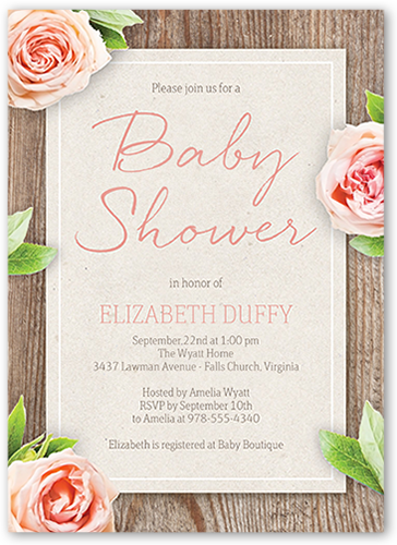 Floral Woodgrain 5x7 Baby Shower Invitations | Shutterfly