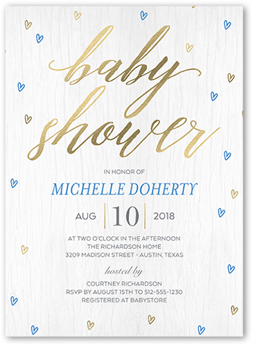 Raining Love Boy Baby Shower Invitation, Beige, Pearl Shimmer Cardstock, Square