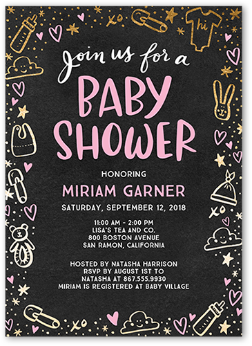 Doodle Border Girl 5x7 Baby Shower Invitation Cards Shutterfly