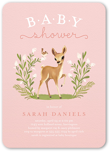 Sweet Deer Baby Shower Invitation, Pink, Standard Smooth Cardstock, Rounded