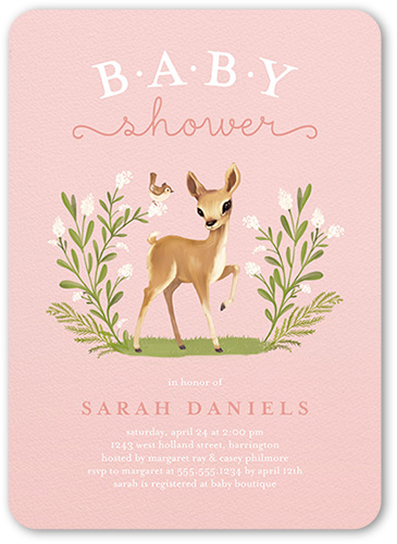 Sweet Deer Baby Shower Invitation, Pink, Pearl Shimmer Cardstock, Rounded