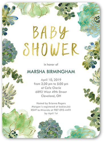 Splendid Succulents Baby Shower Invitation, Green, 5x7, Matte, Signature Smooth Cardstock, Rounded