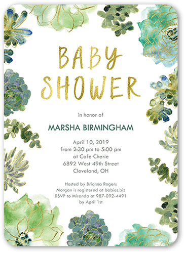 Splendid Succulents Baby Shower Invitation, Green, 5x7 Flat, Standard Smooth Cardstock, Rounded