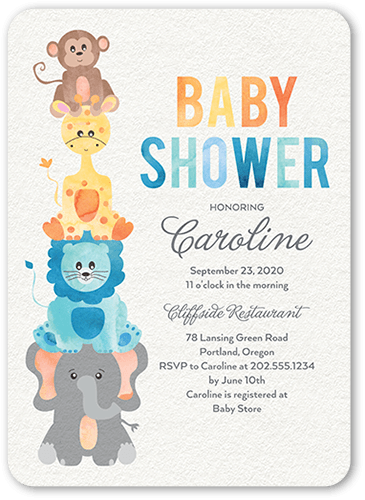 Safari Soiree Baby Shower Invitation, White, 5x7 Flat, 100% Recycled Cardstock ?, Rounded