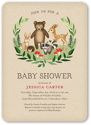 Woodland Friends Baby Shower Invitation, Beige, 5x7 Flat, Standard Smooth Cardstock, Rounded