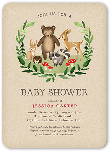 woodland friends baby shower invitations