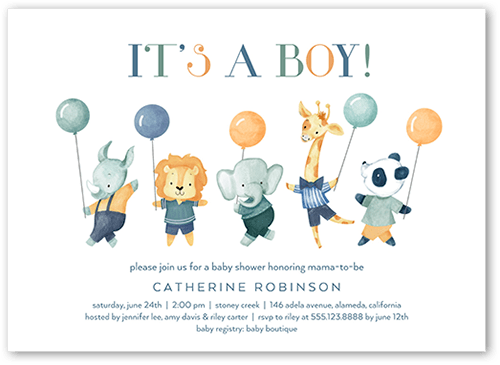 Balloon Animals Baby Shower Invitation, Green, 5x7 Flat, Matte, Signature Smooth Cardstock, Square, Mantis