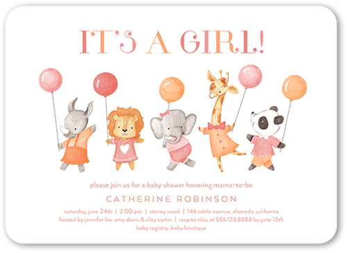 Balloon Animals Baby Shower Invitation, Pink, 5x7 Flat, Standard Smooth Cardstock, Rounded