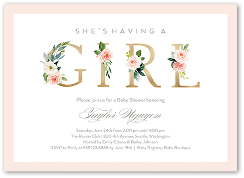 Sprouted Beginnings Baby Shower Invitation, Pink, 5x7 Flat, Matte, Signature Smooth Cardstock, Square