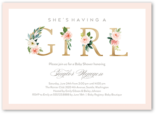 Sprouted Beginnings Baby Shower Invitation, Pink, 5x7 Flat, Standard Smooth Cardstock, Square