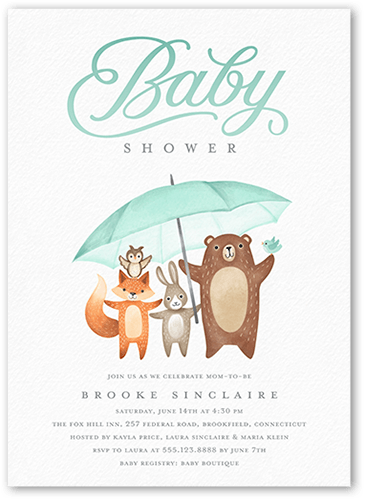 Umbrella Friends Baby Shower Invitation, Green, 5x7 Flat, Matte, Signature Smooth Cardstock, Square