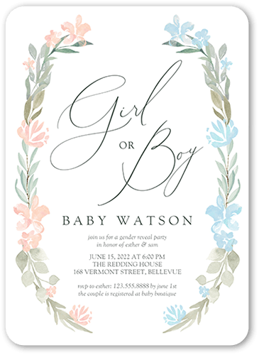 Gentle Floral Frame Baby Shower Invitation, Green, 5x7 Flat, Standard Smooth Cardstock, Rounded