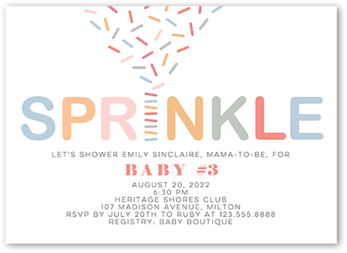 Sprinkles Baby Shower Invitation, White, 5x7 Flat, Pearl Shimmer Cardstock, Square