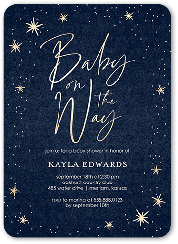 Starry Birth Baby Shower Invitation, Blue, 5x7 Flat, 100% Recycled Cardstock , Rounded