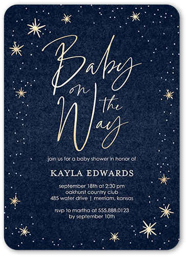 Starry Birth Baby Shower Invitation, Blue, 5x7 Flat, Pearl Shimmer Cardstock, Rounded