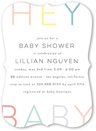 Hey There Baby Baby Shower Invitation, Yellow, 5x7 Flat, Pearl Shimmer Cardstock, Bracket