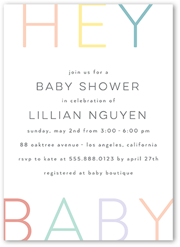 Hey There Baby Baby Shower Invitation, Yellow, 5x7 Flat, Pearl Shimmer Cardstock, Square