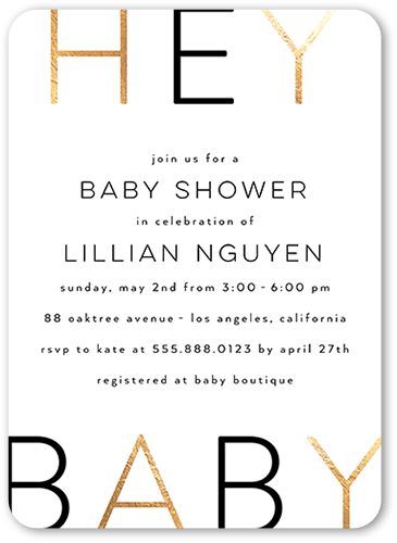 Hey There Baby Baby Shower Invitation, White, 5x7 Flat, Matte, Signature Smooth Cardstock, Rounded