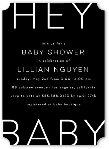 Hey There Baby Baby Shower Invitation, Black, 5x7 Flat, Matte, Signature Smooth Cardstock, Ticket