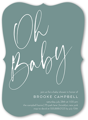 Oh Baby Shower Baby Shower Invitation, Blue, 5x7 Flat, Pearl Shimmer Cardstock, Bracket