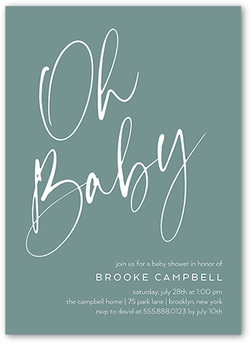 Oh Baby Shower Baby Shower Invitation, Blue, 5x7 Flat, Standard Smooth Cardstock, Square