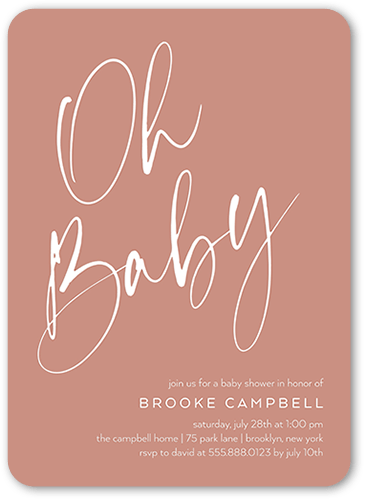 Oh Baby Shower Baby Shower Invitation, Pink, 5x7, Pearl Shimmer Cardstock, Rounded