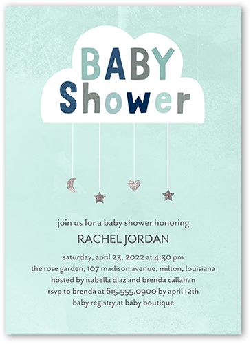 Gentle Cloud Baby Shower Invitation, Blue, 5x7 Flat, Matte, Signature Smooth Cardstock, Square, Lightest Turquoise