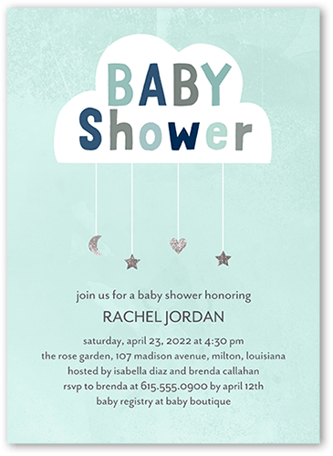 Gentle Cloud Baby Shower Invitation, Blue, 5x7 Flat, Pearl Shimmer Cardstock, Square