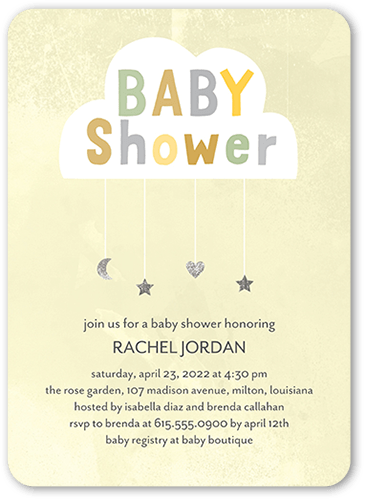 Gentle Cloud Baby Shower Invitation, Yellow, 5x7 Flat, Pearl Shimmer Cardstock, Rounded