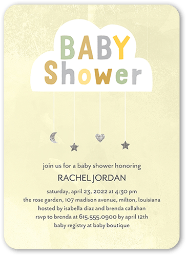 Gentle Cloud Baby Shower Invitation, Yellow, 5x7 Flat, Standard Smooth Cardstock, Rounded