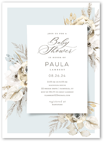 Pastel Garden Baby Shower Invitation, Grey, 5x7 Flat, Pearl Shimmer Cardstock, Square