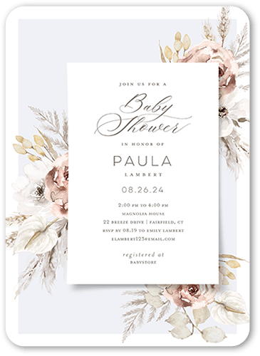 Pastel Garden Baby Shower Invitation, Pink, 5x7 Flat, Standard Smooth Cardstock, Rounded