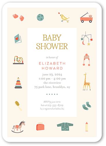 Tiny Treats Baby Shower Invitation, Beige, 5x7 Flat, Matte, Signature Smooth Cardstock, Rounded, Antique White