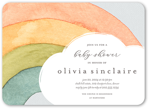 Drawing Rainbow Baby Shower Invitation, White, 5x7 Flat, Standard Smooth Cardstock, Rounded