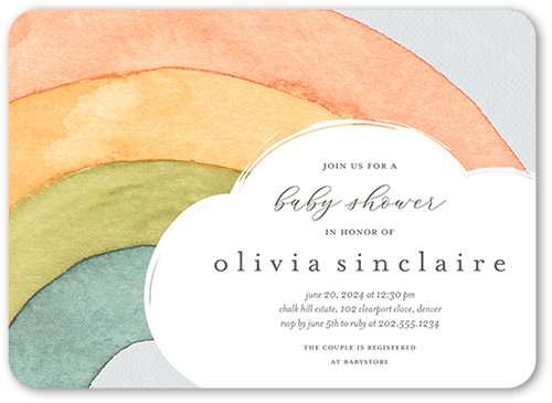 Drawing Rainbow Baby Shower Invitation, White, 5x7 Flat, 100% Recycled Cardstock , Rounded