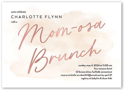 Baby Brunch Brushstrokes Baby Shower Invitation, Beige, 5x7 Flat, Luxe Double-Thick Cardstock, Square