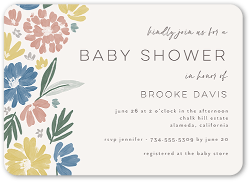 Flowery Fauna Baby Shower Invitation, Grey, 5x7 Flat, Pearl Shimmer Cardstock, Rounded, Whisper Gray